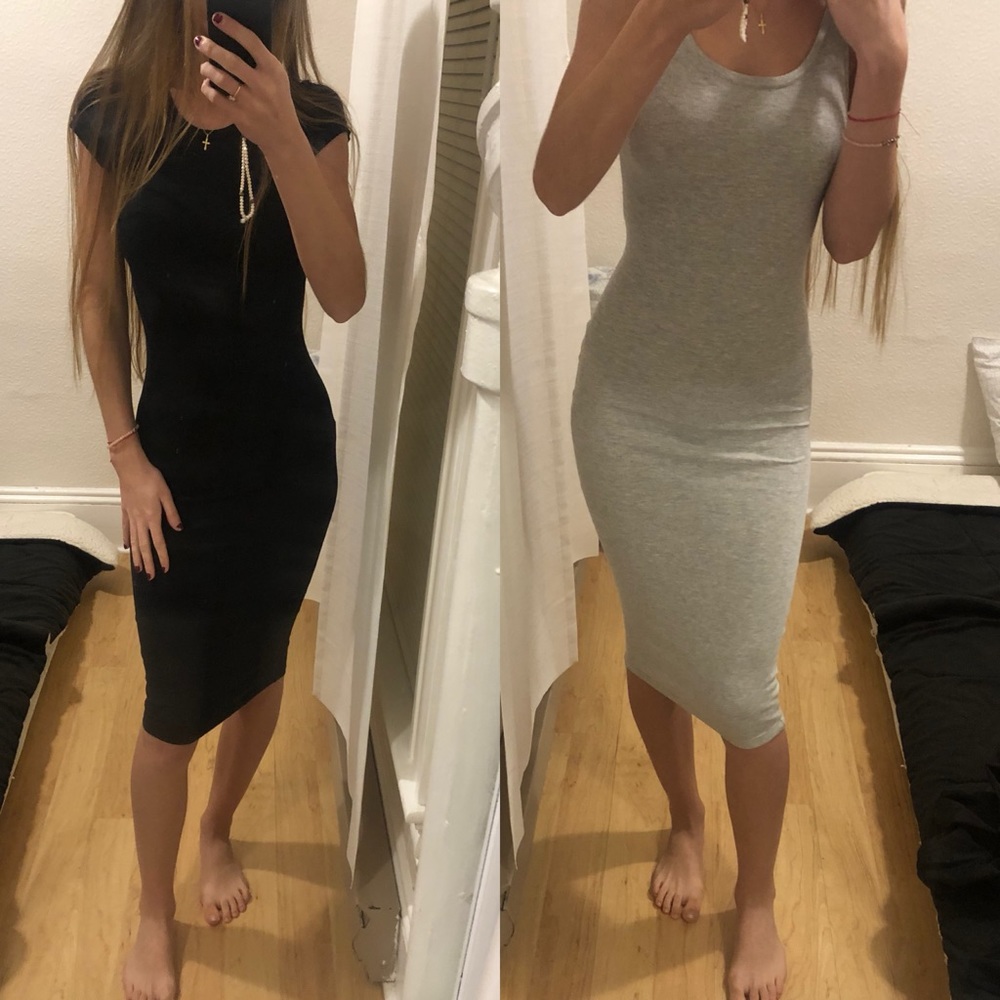 2x Long dresses bofycon black and gray XS